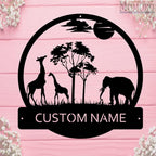 Africa Elephant and Sunshine Custom Name Sign Metal Wall Art Personalized Last Name Plaque Outdoor Metal Wall Art Personalized Gift for Wedding/Housewarming - Image 6