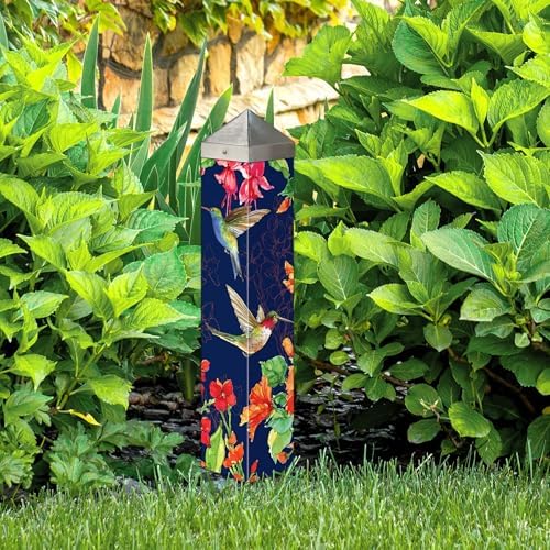 Studio M Art Pole Hum Harmony 20 Inch Weather Resistant PVC with Vinyl Wrap Outdoor Decorative Accessory for Landscaping Gardens and Yards Navy Blue and Orange Floral Hummingbird - Image 4