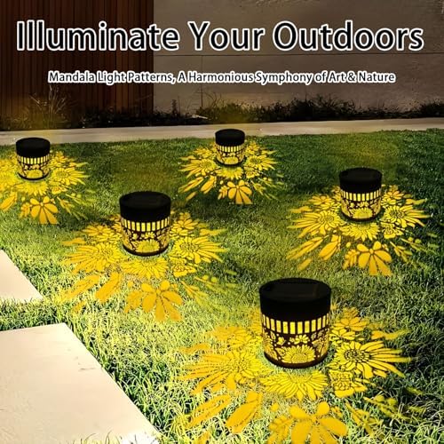 Decorative Solar Mandala Lights Outdoor Waterproof LED Metal Solar Powered Wall Fence Lights for Garden Yard Deck Step Patio Pool Lawn Back Yard Exterior Wall Decorative Lighting(#C,4PCS) - Image 2