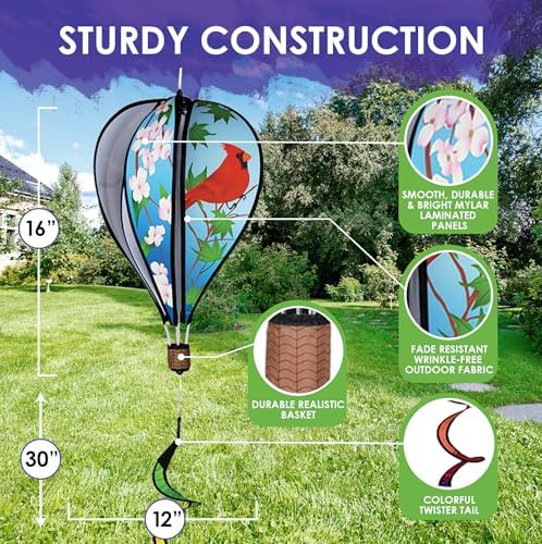 Hot Air Balloon Hanging Garden Spinner 16" - Vibrant Cardinals Design, Weather-Resistant Outdoor Decor, Durable & Lightweight for Patios, Yards, and Gardens - Eye-Catching Wind Spinner - Image 3