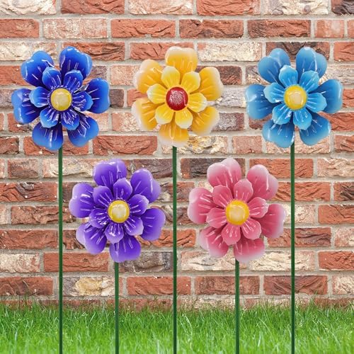 Metal Flower Wind Spinner Lawn Stakes Yard Art, Garden Iron Handicrafts by Weibefee