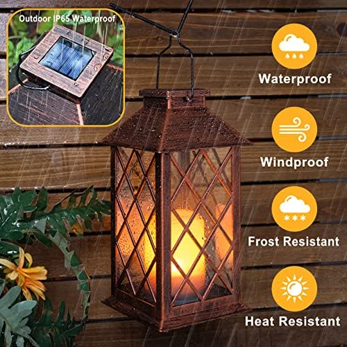 TAKE ME 14" Solar Lanterns Outdoor Garden Lantern Waterproof LED Flickering Flameless Candle Mission Lights for Table,Outdoor,Party - Image 5