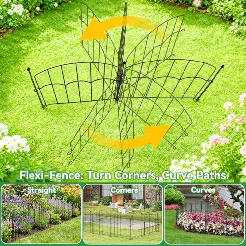GOTGELIF 25 Panels Decorative Arched Garden Fence, 17''x27 FT No-Dig Dog Barrier with 26 Stakes, Arched Rustproof Metal Animal Fencing for Rabbit Flower Beds for Yard Patio Outdoor Decor - Image 4