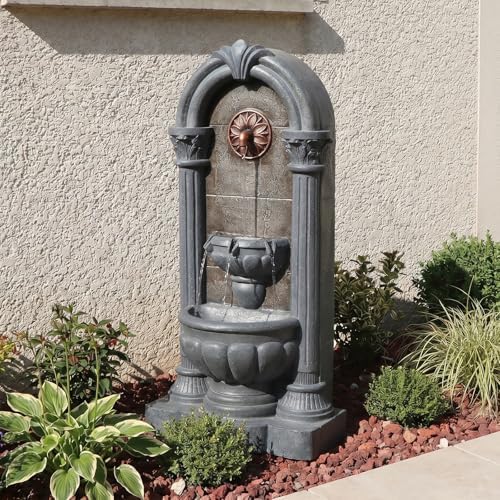 33.36" Outdoor Wall Fountain with LED Lights, Flat Back Water Fountain Outdoor Freestanding, Cascading Waterfall Feature for Patio Backyard Yard Garden Porch Courtyard - Image 5
