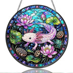 9.84 Inch Stained Glass Window Hanging Axolotl and Lotus Pond Sun Catchers Aquatic Animal Art Glass Suncatchers for Home Porch Garden Indoor & Outdoor Decor by Unknown