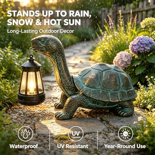 Solar Turtle Garden Statue with Hanging Solar Lantern - Image 3
