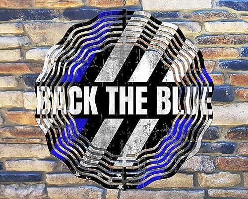 10 Inch Back The Blue Thin Blue Line Wind Spinner Yard Decor Aluminum Sublimated Garden Art Indoor Outdoor 3D Kinetic by Unknown