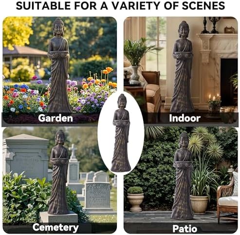 42" Buddha Outdoor Statue, Zen Meditative Figures, Gold-Black Finish - Image 7