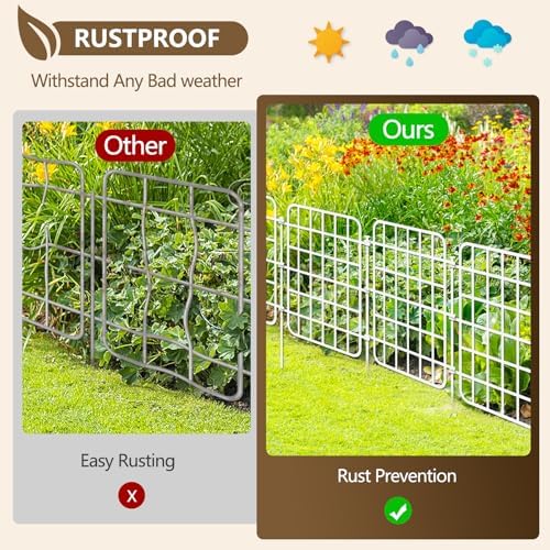30ft x 17in Garden Fence Animal Barrier, 28 Panels No Dig Fence Border, Rustproof Metal Decorative Garden Fencing with Ground Stake, Flower Bed Edging Border for Dog, Rabbit, Outdoor Patio, White - Image 6