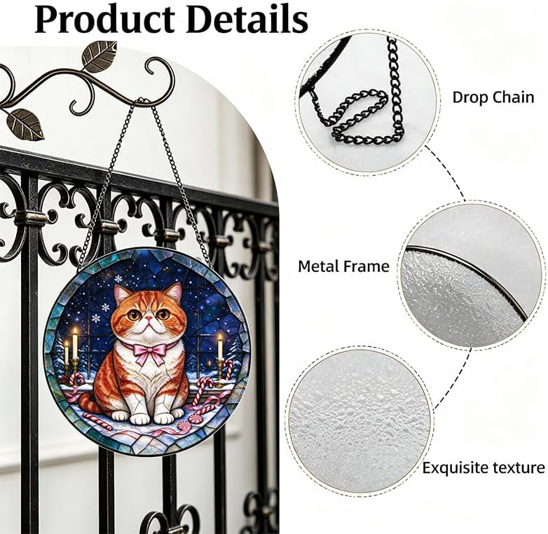 Stained Glass Window Hanging Exotic Cat Suncatcher Gifts for Sister 11.8" - Image 3