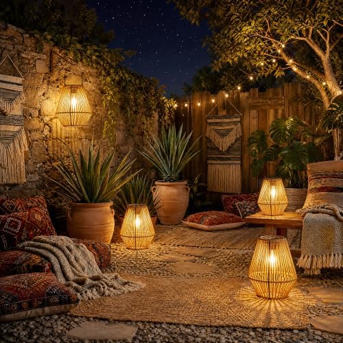 Solar Lanterns,MZAIHOUPAI Solar Outdoor Lantern Hanging Solar Lights Outdoor Waterproof Boho Patio Decor Table Lamps for Outside Porch Tree Gazebo Decorations Garden Gift for Mom 2 Pack - Image 4