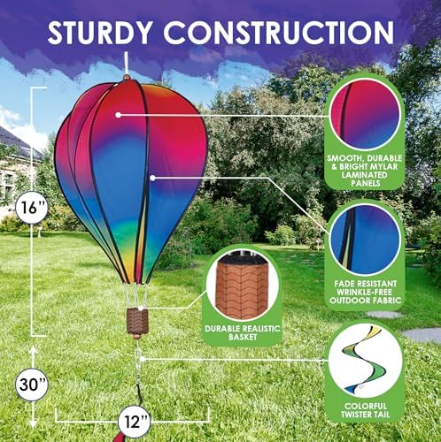 Hot Air Balloon Hanging Garden Spinner 16" - Vibrant Wavy Gradient Design, Weather-Resistant Outdoor Decor, Durable & Lightweight for Patios, Yards, and Gardens - Eye-Catching Wind Spinner - Image 3