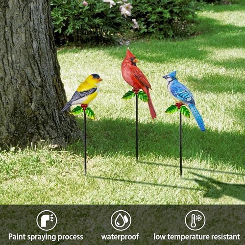 3 Pack Metal Bird Garden Stakes 20in Rustproof Yard Art Outdoor Decor - Image 2