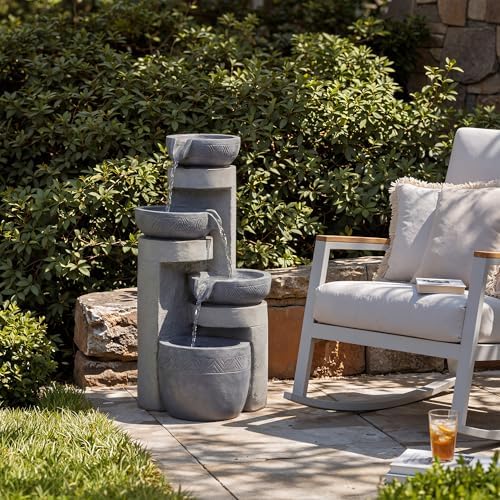19.7" Tall Outdoor Water Fountain, 5 Tier Cascading Bowls and Stacked Water Fountain with LED Lights, for Yard Décor, Backyard, Patio and Deck (31.5'') - Image 7