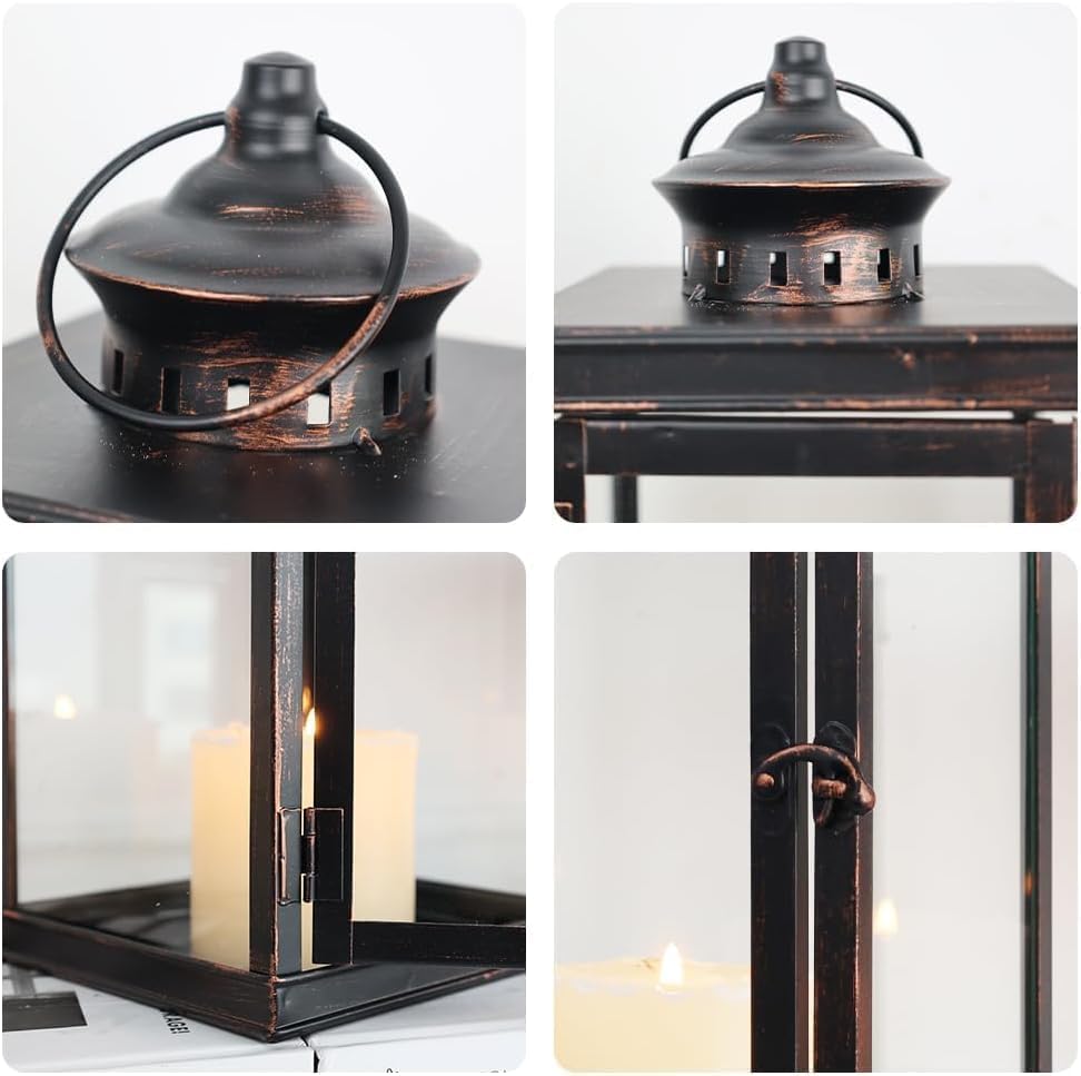 Large Lantern Decorative Outdoor & Indoor, Set of 2 (14’’&10’’) Metal Candle Lanterns Decor, Vintage Hanging Candle Holder for Front Porch Patio Wedding Farmhouse Home, Spring Decoration - Image 5