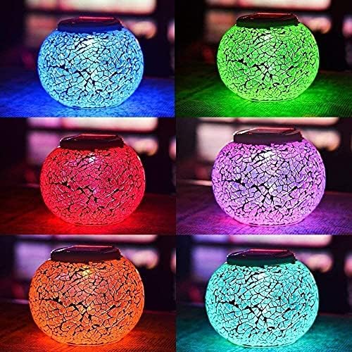Solar Outdoor Table Lamp, Solar Powered Mosaic Glass Ball Garden Lights Waterproof Color Changing Mood Night Lights (Q) - Image 4