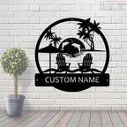 Dolphins Sea Sunset Beach Custom Name Sign Metal Wall Art Personalized Last Name Plaque Outdoor Metal Wall Art Personalized Gift for Wedding/Housewarming - Image 2