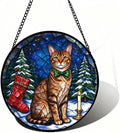Stained Glass Window Hanging Abyssinian Cat Suncatcher Gifts for Mom 11.8" by Unknown