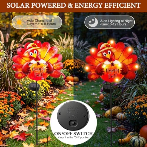 Lewondr 2PCS Thanksgiving Decorations Solar Fall Turkey Garden Stakes - Image 2