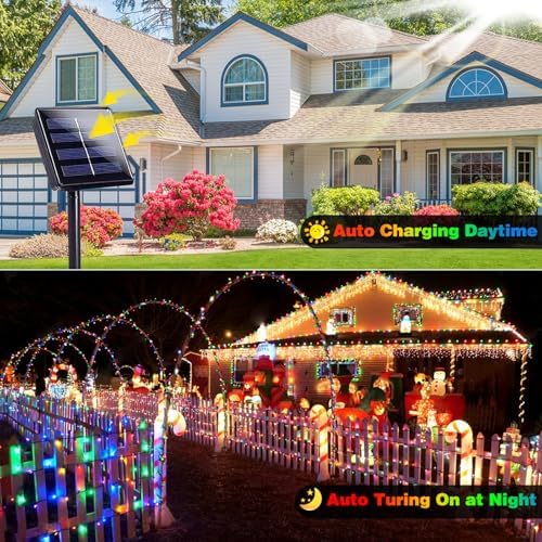 6 Pack Solar Christmas Lights Outdoor Waterproof, Super Bright 270FT 480 LED Solar Lights String with 8 Lighting Modes, Green Wire Solar Twinkle Fairy Lights for Xmas Tree Garden(Multi-Colored) - Image 3