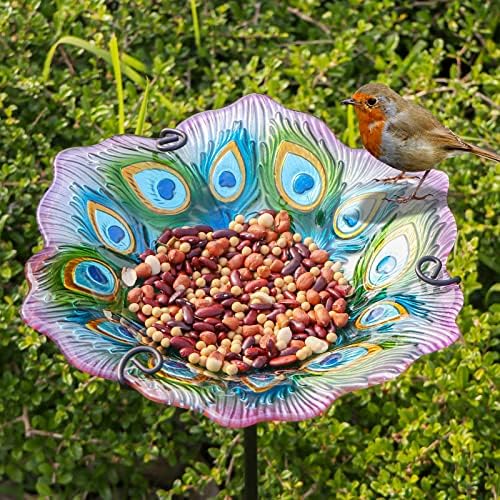 MUMTOP Glass Bird Bath, Peacock Outdoor Birdbaths with Metal Stake Green - Image 5