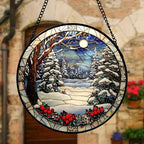 Winter Snow Night Scenery Stained Glass Window Hanging Suncatcher Gift 9.8" - Image 4