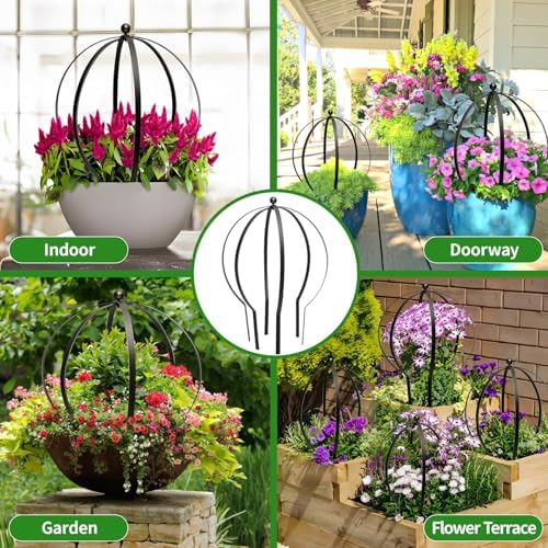 2PCS Large Garden Obelisk Trellis for Climbing Plants 25.5"X21.5" Metal Round Trellis for Outdoor Potted Sphere Frame for Roses Vines Support, Urn Filler Patio Doorway Courtyard Decor, Easy Assembly - Image 7