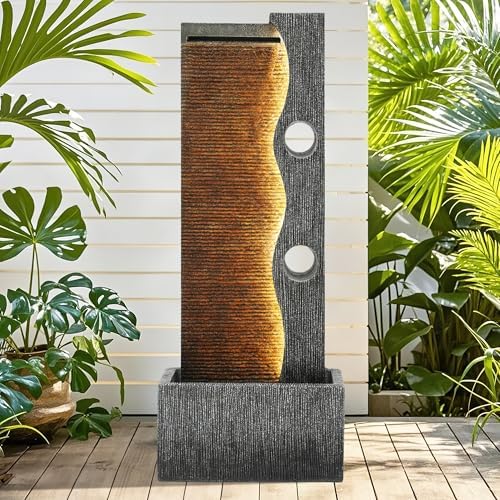 AUTODAYA 39" Modern Zen Outdoor Water Fountain LED Cascading Waterfall by Unknown