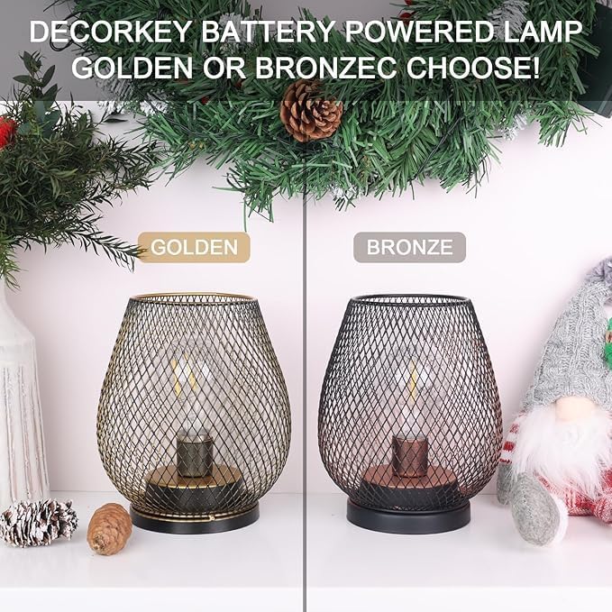 Set of 6 Battery Operated Lamp LED Table Lantern, Brown Metal Cage Cordless Lamps with LED Bulb，Vintage Decorative Outdoor Lantern for Weddings, Parties, Patio, Events for Indoors Shelf Decor - Image 5