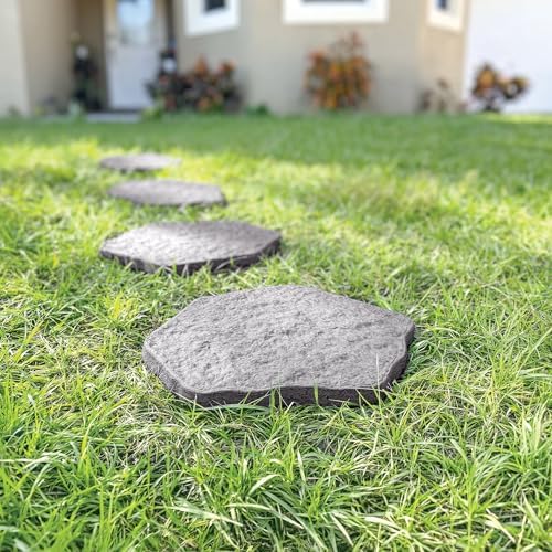 Arcadia Garden Products Set of 4, 16x17” Dark Gray Stepping Stone Fiberclay Pavers, Outdoor Garden Natural Repeatable Pattern Pathway, Faux Stone Decorative Landscaping Walkway - Image 5