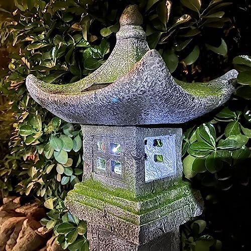 Solar Pagoda Lantern Statue Moss Covered 31.5”H LED Japanese Zen Decor - Image 6