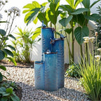 32" Outdoor Water Fountain, Ceramic Outdoor Fountain, Stacked 4-Tier Vase Waterfalls for Garden, Patio, Yard, or Porch Decor, Creating Relaxing Serene Oasis, Embossed Leaf Pattern, Turquoise by Ultym