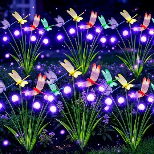 6 Pack Dragonfly Solar Garden Lights Outdoor, 36 LEDs Solar Firefly Lights by yulloyello