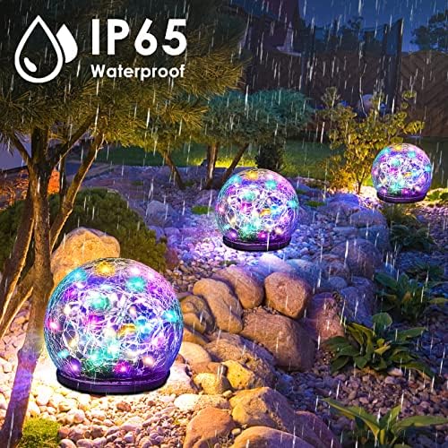 Solar Garden Lights, 2 Pack 80 LED Multicolor Cracked Glass Solar Outdoor Lights Decorative, Upgraded Waterproof Ball Light for Yard Pathway Patio Lawn Christmas Outside Decor, 5.9" - Image 5