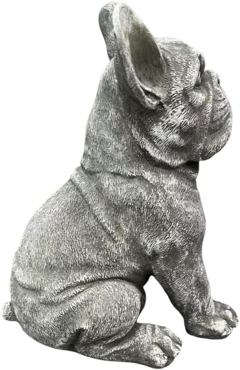 16'' French Bulldog Statue,Rustic Stone Finish Resin Dog Sculpture,Grey - Image 7