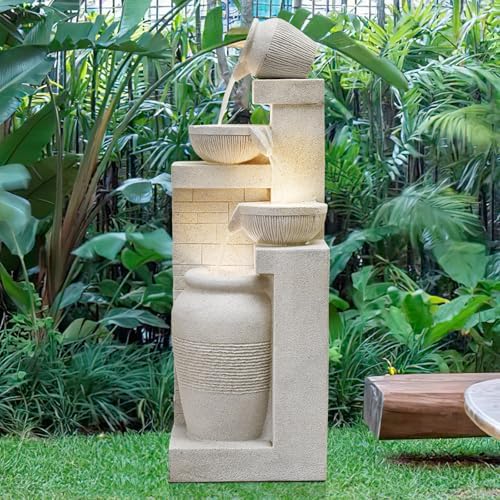 42.52" Outdoor Water Fountain with Lights, 4 Tiers Water Feature for Garden - Image 6