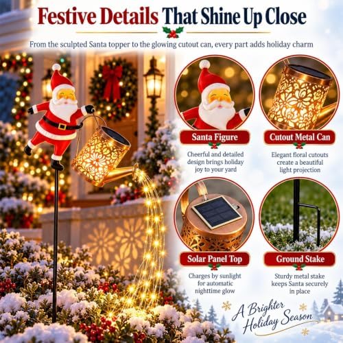 Santa Solar Watering Can Christmas Garden Light Solar Kettle Ground Lights - Image 4