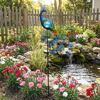 TERESA'S COLLECTIONS Yard Decorations Outdoor for Garden Decor, Peacock Solar Outdoor Lights, 32'' Metal Lawn Ornaments for Outside with Crackle Glass Ball, Decorative Stake Gifts for Mom - Image 7