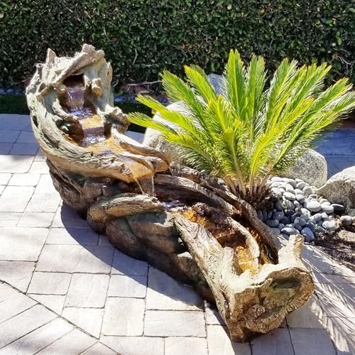 Alpine Corporation 80" Long Indoor/Outdoor Wood River Log Water Fountain with LED Lights, Cascading Natural Water Feature for Gardens, Patios, Yards, and Outdoor Decor, Brown and Gray - Image 2