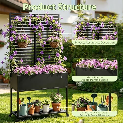Metal Raise Garden Bed with Trellis,70" Elevated Trellis Planter Outdoor - Image 2