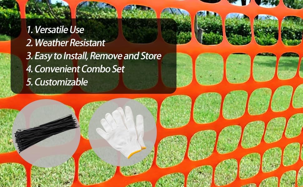 PotatoLife 4'x100' Plastic Mesh Safety Fence with 100 Zip Ties, Orange - Image 4