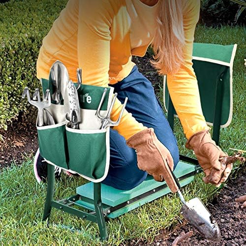 TomCare Upgraded Garden Kneeler Seat Widen Soft Kneeling Pad Garden Stools Garden Bench with 2 Large Tool Pouches Outdoor Foldable Gardening Gifts for Women Men Gardeners, Green - Image 2