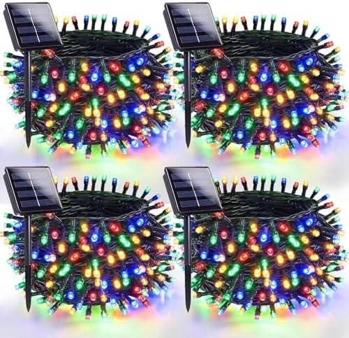 OZS 4 Pack 320 LED Solar String Lights Outdoor Waterproof, Multicolor by OZS