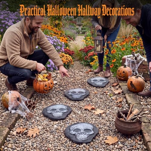 Landical 6 Pack Halloween Decorative Stepping Stones for Garden,Skull - Image 4