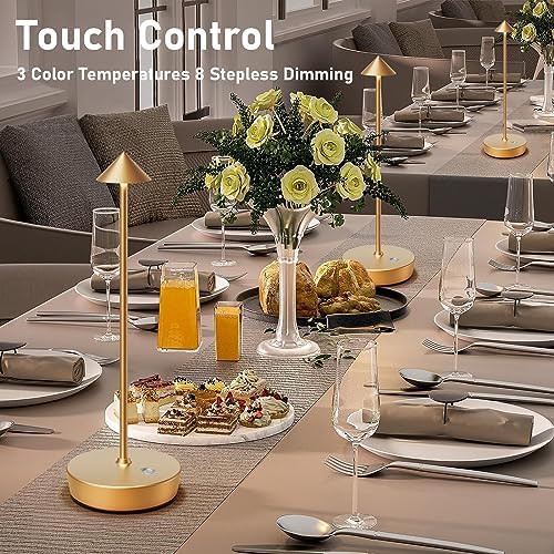 Set of 2 Cordless Rechargeable Led Table Lamp Battery Operated Light Gold - Image 5