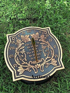 ARTIZANSTORE 10 Inch Brass Sundial | Verdigris Finish | Floral Theme | Outdoor Garden Decor | Analog Display | Battery Powered | Wall Mount | Large Round Design for Home & Office - Image 4