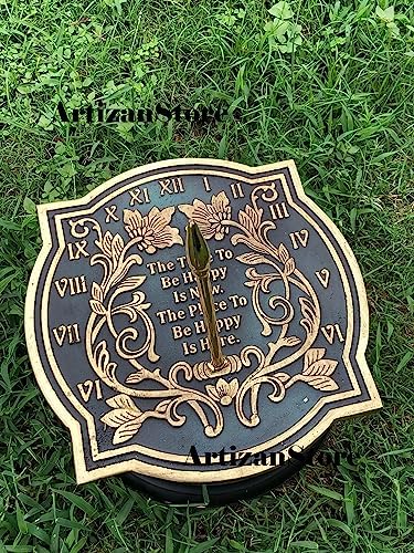 ARTIZANSTORE 10 Inch Brass Sundial | Verdigris Finish | Floral Theme | Outdoor Garden Decor | Analog Display | Battery Powered | Wall Mount | Large Round Design for Home & Office - Image 4