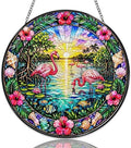 Stained Glass Window Hanging Flamingo Tropical Sunset Sun Catchers Ocean Beach Floral Hibiscus Suncatchers Decorative for Home Garden Outdoor & Indoor Colorful Gift 9.8 Inch by Unknown