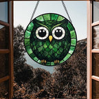 Owl Green Feathers Stained Glass Window Hanging Suncatcher Gifts 12" - Image 5