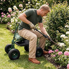BDL Garden Cart Outdoor Rolling Garden Workseat with Wheels, Heavy Duty Garden Tool Cart with Extendable Handle and Storage for Seniors Yard Gardening Work - Image 5